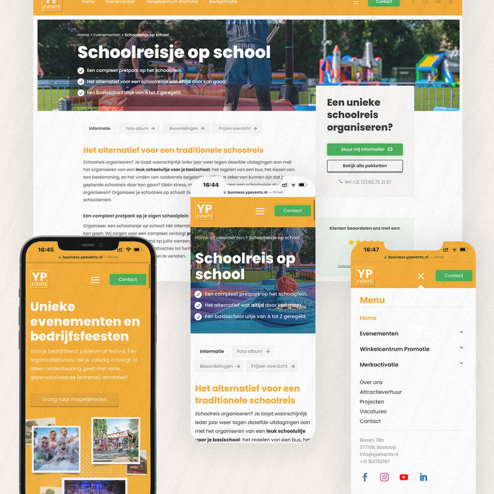 Business.ypevents.nl b2b website + seo landingspagina